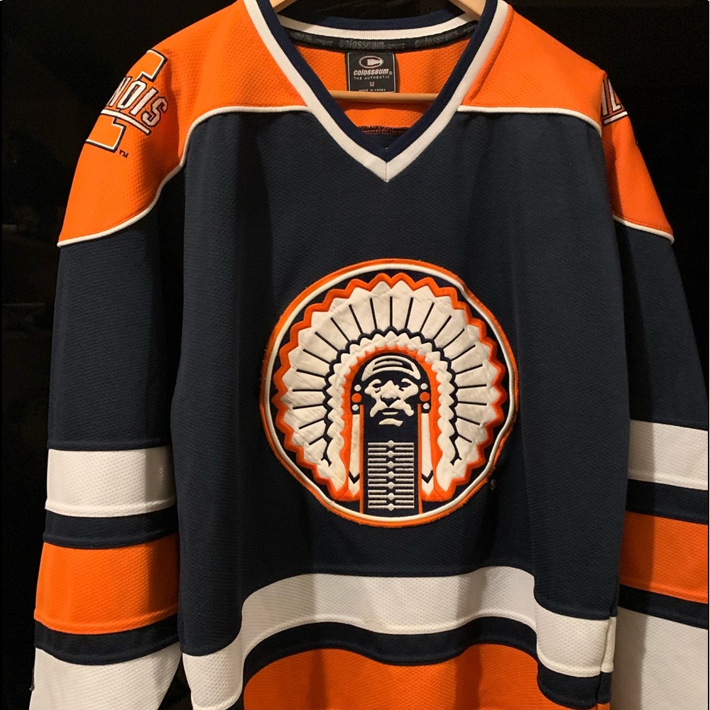 Illinois Fighting Illini Chief Illiniwek Colosseum Sewn Hockey Jersey